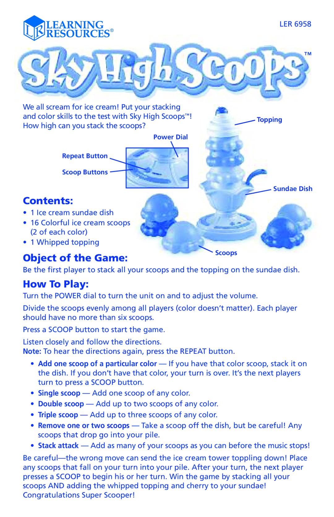 Learning Resources LER 6958 manual Contents, Object of the Game, How To Play 