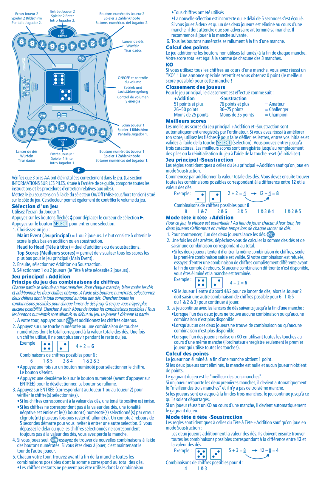 Learning Resources LER 6970 manual Calcul des points, Classement des joueurs, Meilleurs scores, Jeu principal -Soustraction 