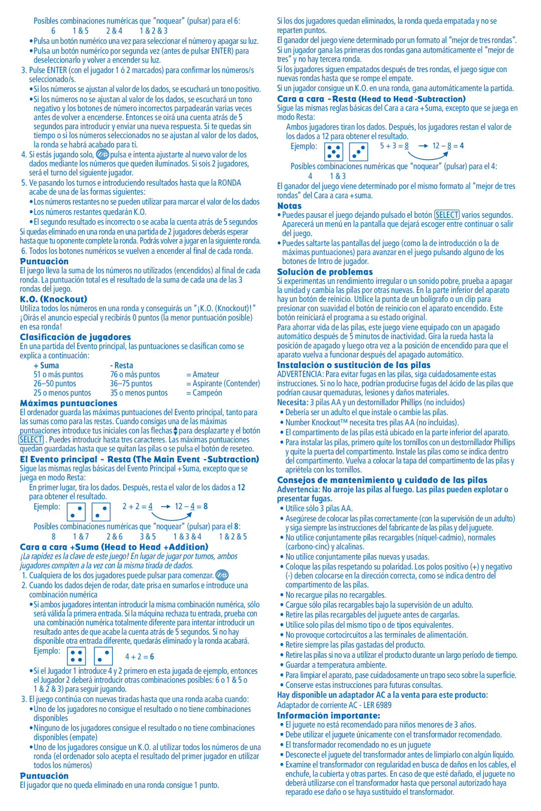 Learning Resources LER 6970 Puntuación, Clasificación de jugadores, Máximas puntuaciones, Notas, Solución de problemas 