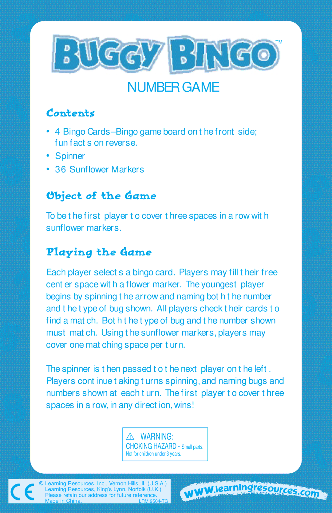 Learning Resources LER 9504 manual Contents, Object of the Game, Playing the Game 