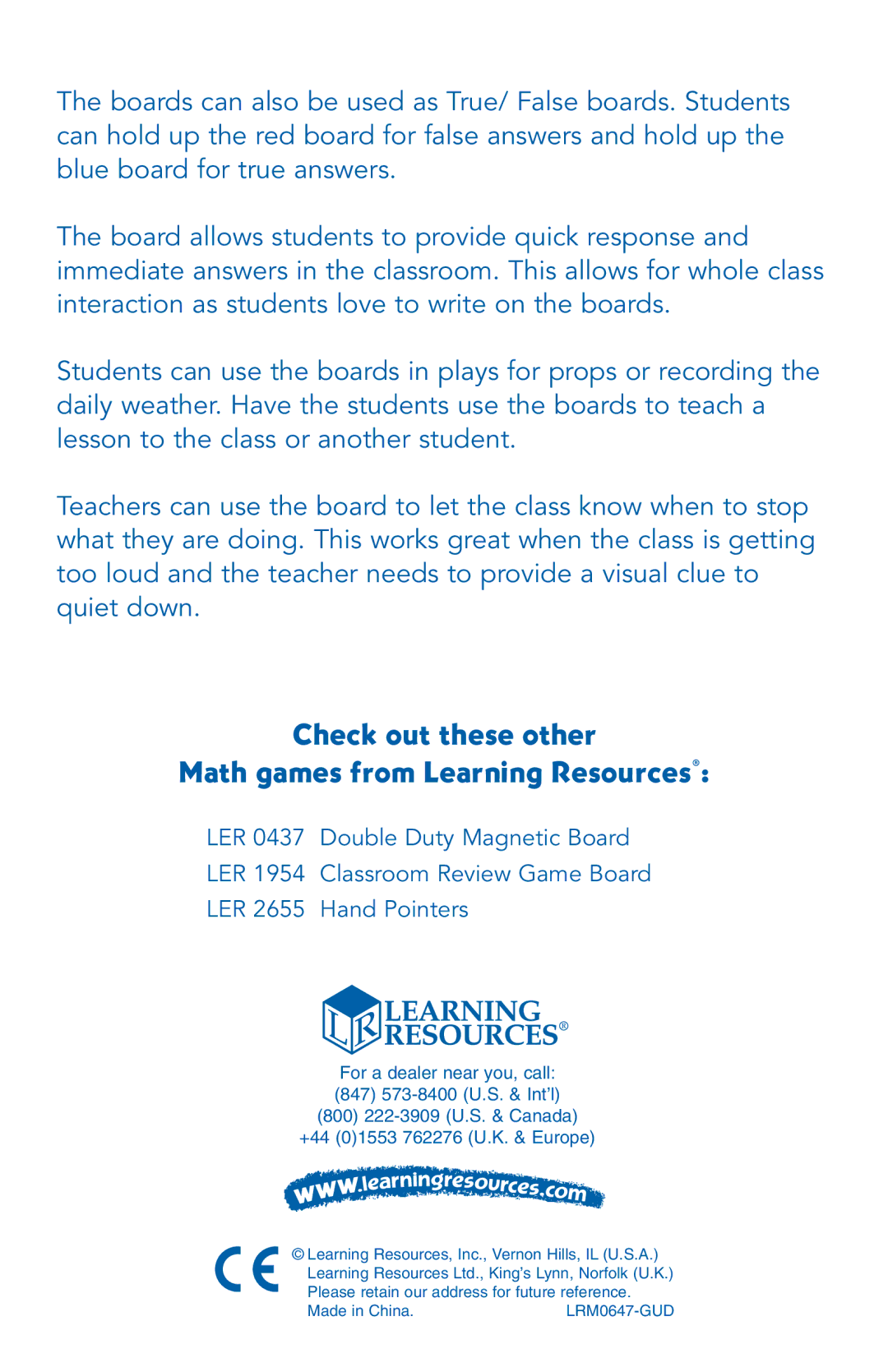 Learning Resources LER O647 manual Check out these other Math games from Learning Resources 