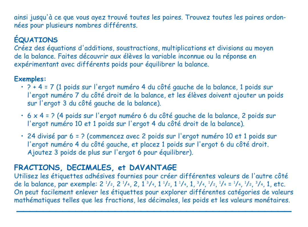 Learning Resources LER0100 manual FRACTIONS, DECIMALES, et Davantage, Équations, Exemples 