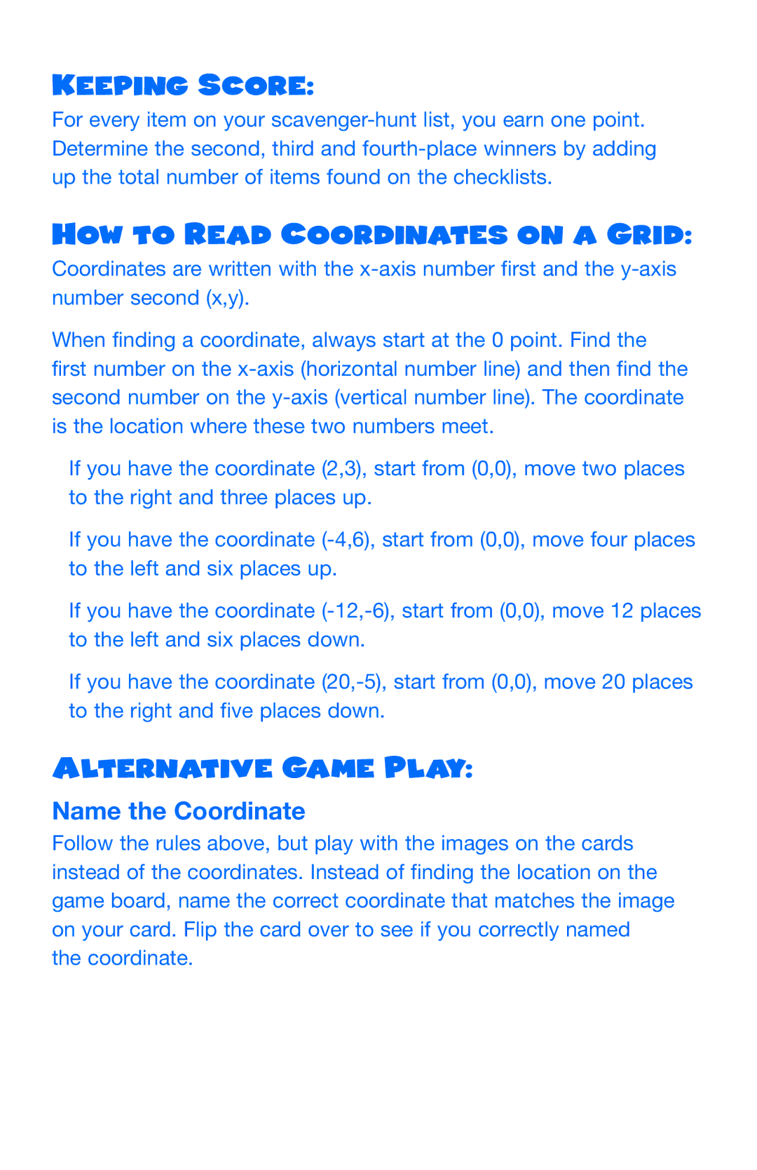 Learning Resources ler5404 Keeping Score, How to read coordinates on a grid, Alternative Game Play, Name the Coordinate 