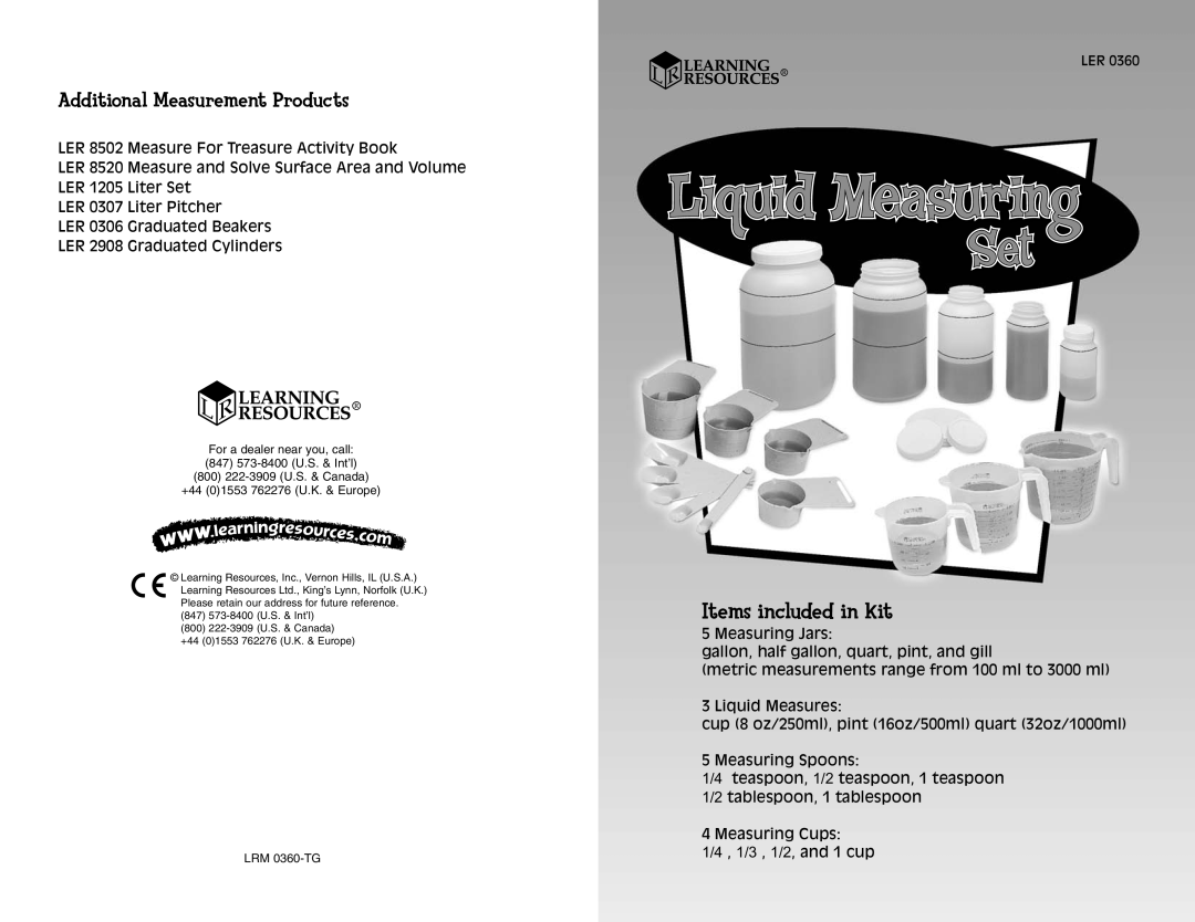 Learning Resources LER 0360, LRM 0360-TG manual Additional Measurement Products, Items included in kit 