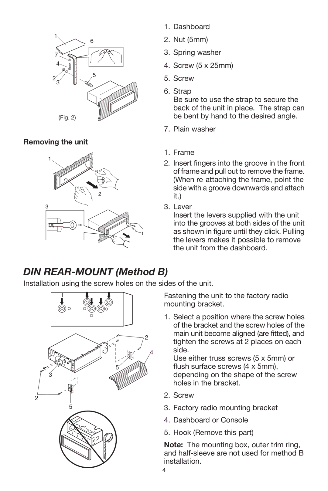 Legacy Car Audio Car CD Player owner manual DIN REAR-MOUNT Method B, Removing the unit 