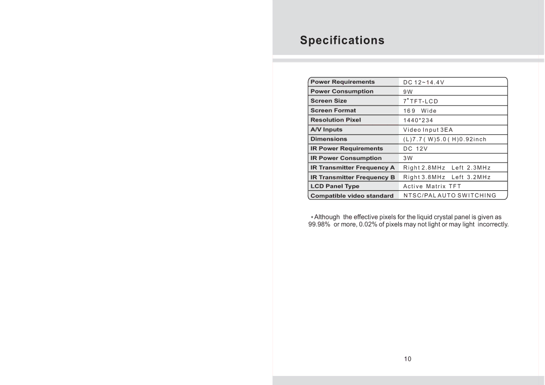 Legacy Car Audio L7HM operation manual Specifications, Compatible video standard 