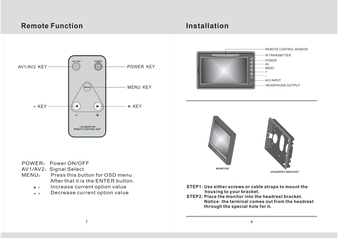 Legacy Car Audio L7HM operation manual Remote Function, Menu 