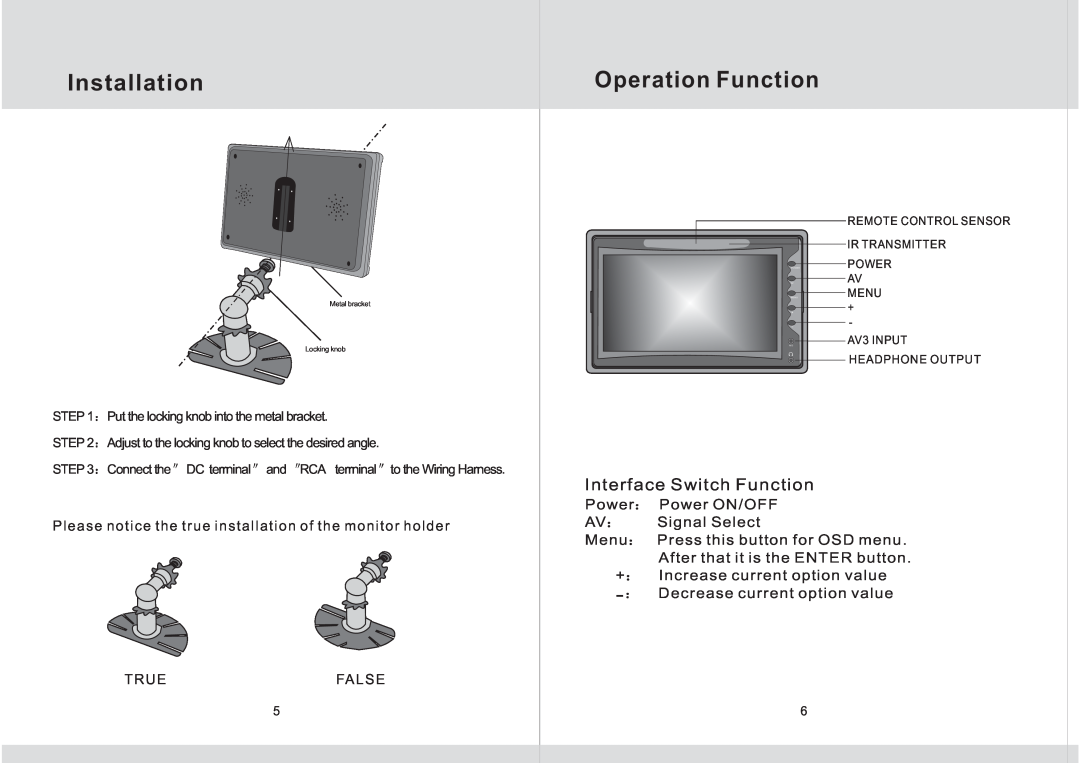 Legacy Car Audio L7HM operation manual Operation Function, Installation, Interface Switch Function 