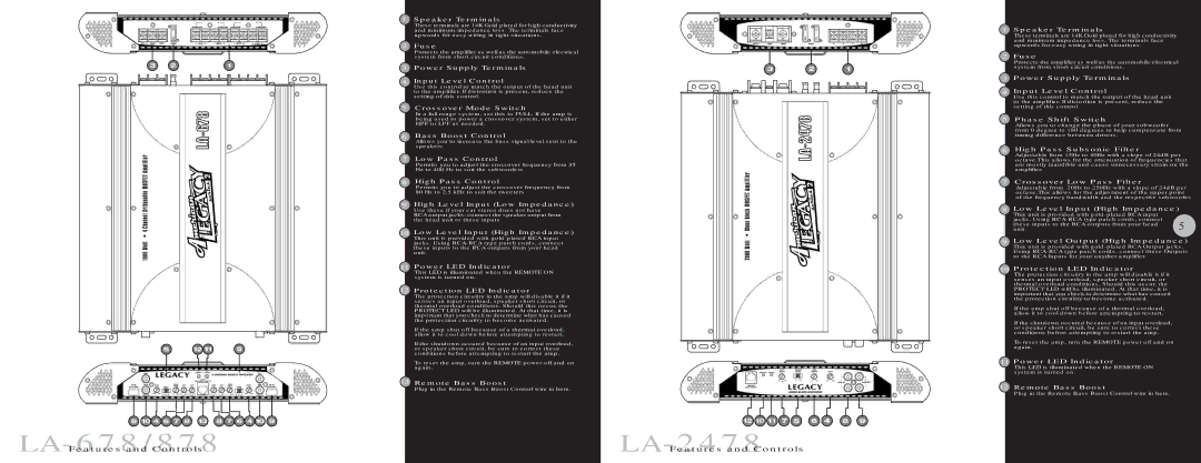 Legacy Car Audio LA-1478, LA-478, LA-578, LA-1878, LA-778, LA-978, LA-878, LA-2078, LA-2278 warranty LA-678/878 LA-2478 