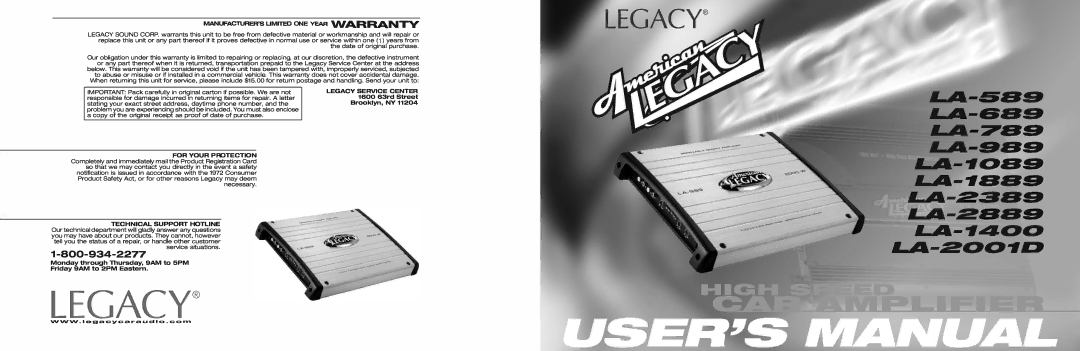 Legacy Car Audio LA-789, LA-589, LA-2889, LA-989, LA-2389, LA-689, LA-1889, LA-1089, LA-1400 manual Legacy 