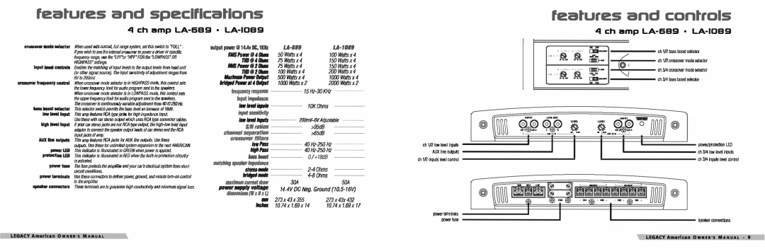 Legacy Car Audio LA-1889, LA-589, LA-789, LA-2889, LA-989, LA-2389, LA-689, LA-1089, LA-1400 manual ==== ==F ==E 
