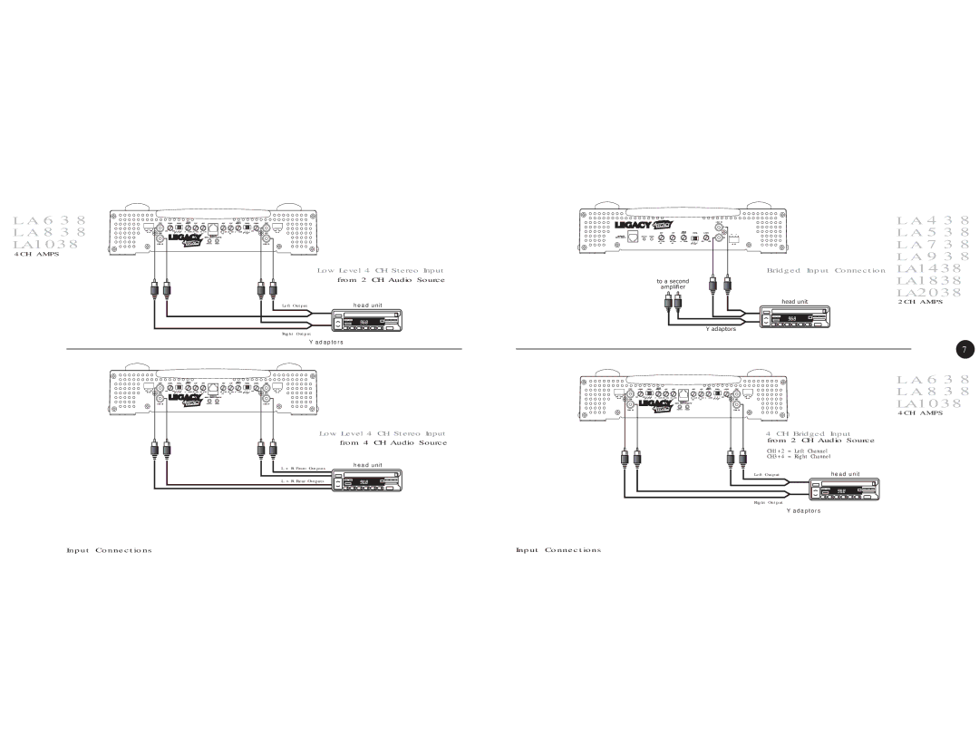 Legacy Car Audio LA438, LA838, LA738, LA938, LA538, LA638, LA2038, LA1438, LA1838 warranty 6 3 8 3 LA1038, 4 3 5 3 7 3 9 3 