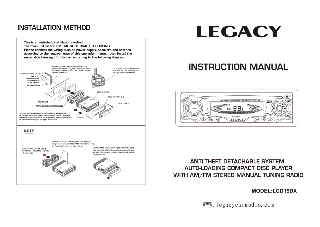 Legacy Car Audio LCD15DX instruction manual Legacy 