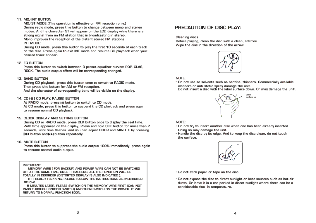 Legacy Car Audio LCD15DX instruction manual Precaution of Disc Play 