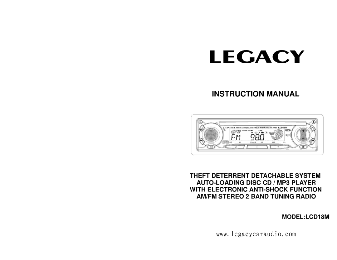 Legacy Car Audio LCD18M instruction manual 