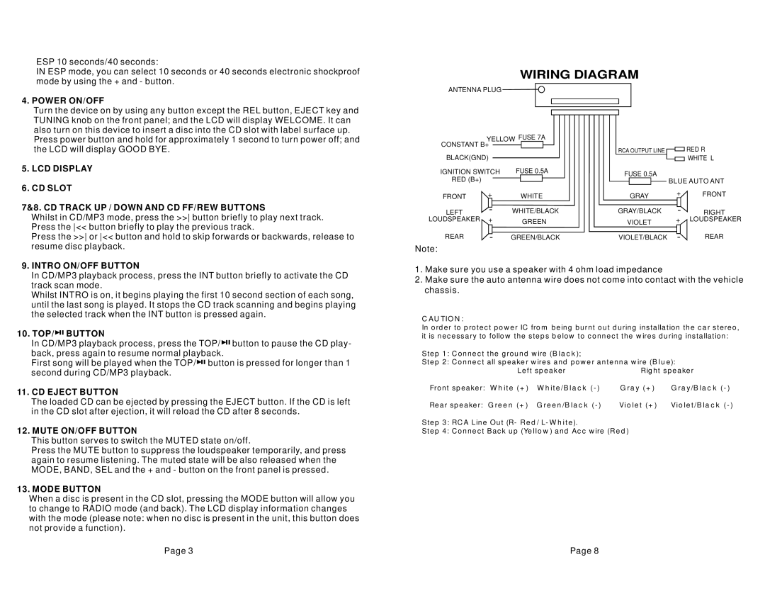 Legacy Car Audio LCD18M instruction manual Wiring Diagram 