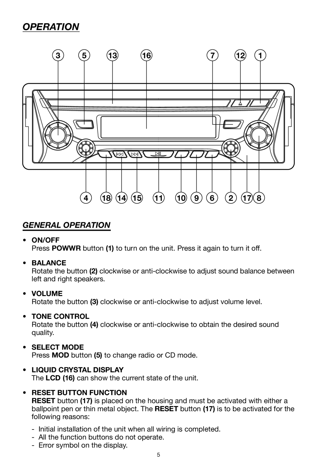 Legacy Car Audio LCD36 owner manual General Operation 