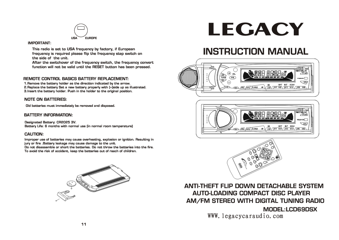 Legacy Car Audio LCD69DSX instruction manual Anti-Theftflip Down Detachable System, Auto-Loadingcompact Disc Player 