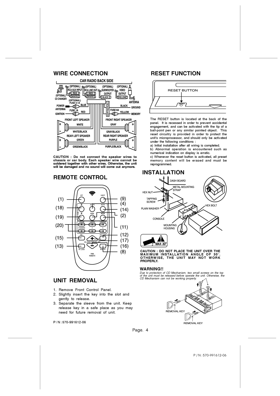 Legacy Car Audio LCD97DFX owner manual Wire Connection Reset Function 