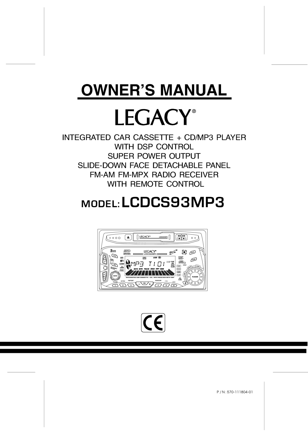 Legacy Car Audio owner manual Model LCDCS93MP3 