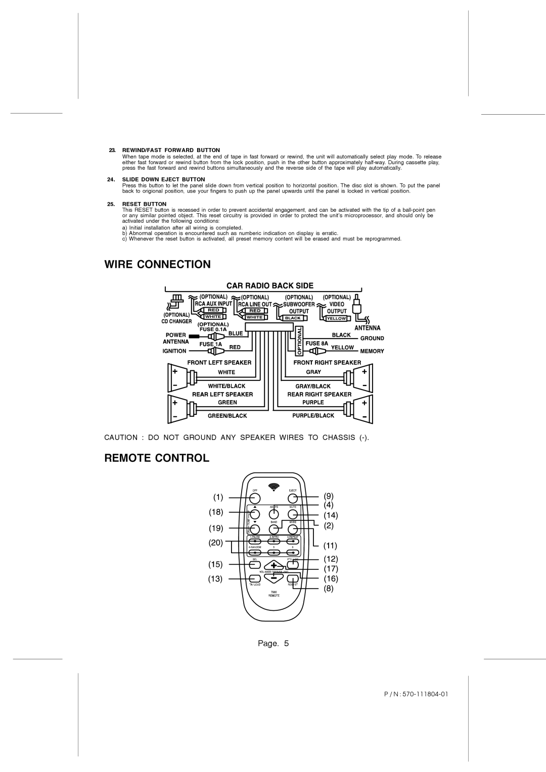 Legacy Car Audio LCDCS93MP3 owner manual REWIND/FAST Forward Button, Slide Down Eject Button, Reset Button 