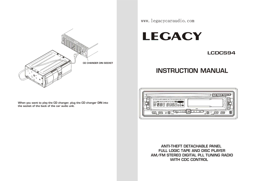 Legacy Car Audio LCDCS94 instruction manual Legacy 