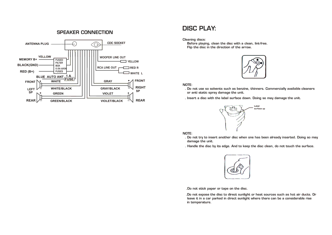 Legacy Car Audio LCDCS94 instruction manual Disc Play, Right 