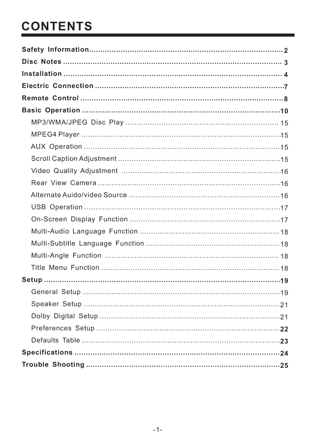 Legacy Car Audio LD63MU owner manual Contents 