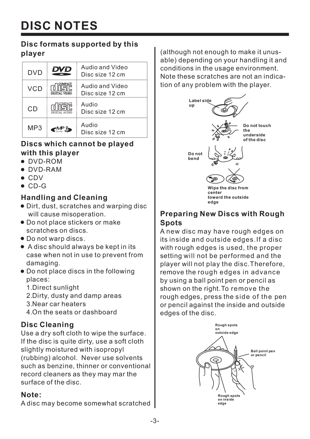 Legacy Car Audio LD63MU owner manual Disc Notes 