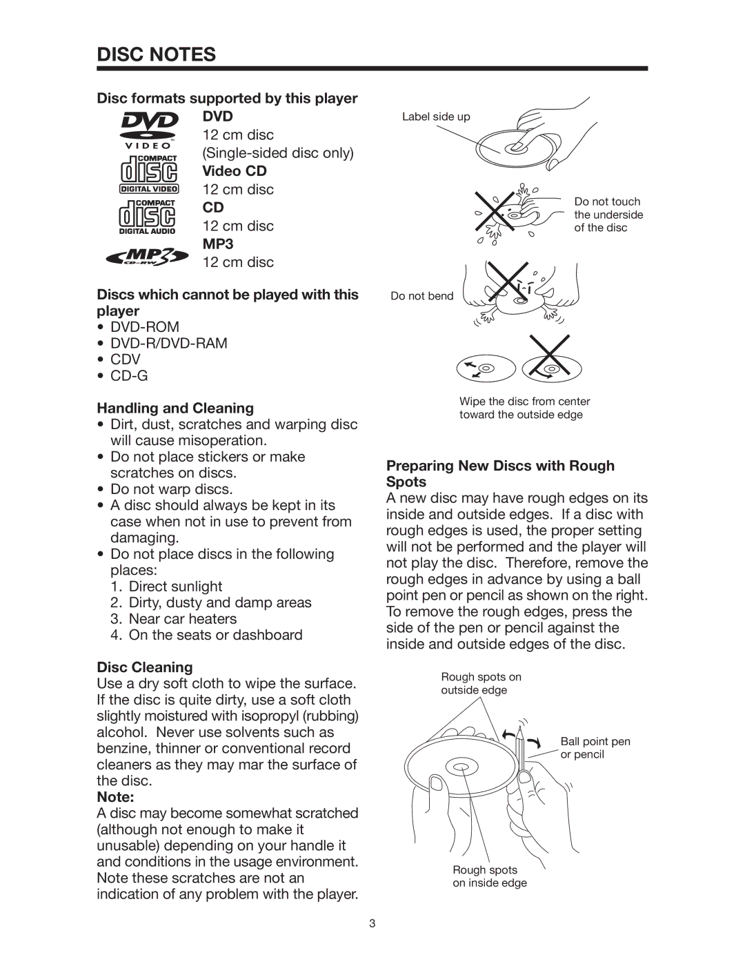 Legacy Car Audio LDCS 91 owner manual Disc Notes, Dvd, MP3 