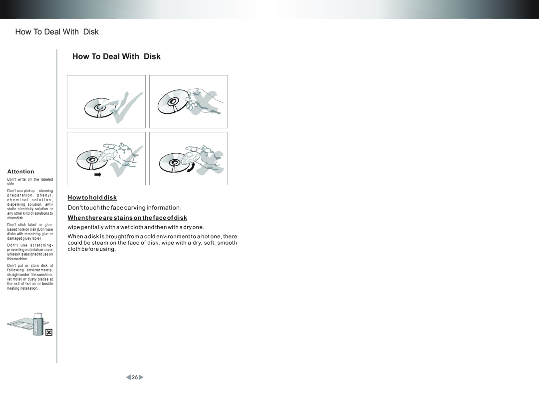 Legacy Car Audio LDVD52 How To Deal With Disk, How to hold disk, Dont touch the face carving information 