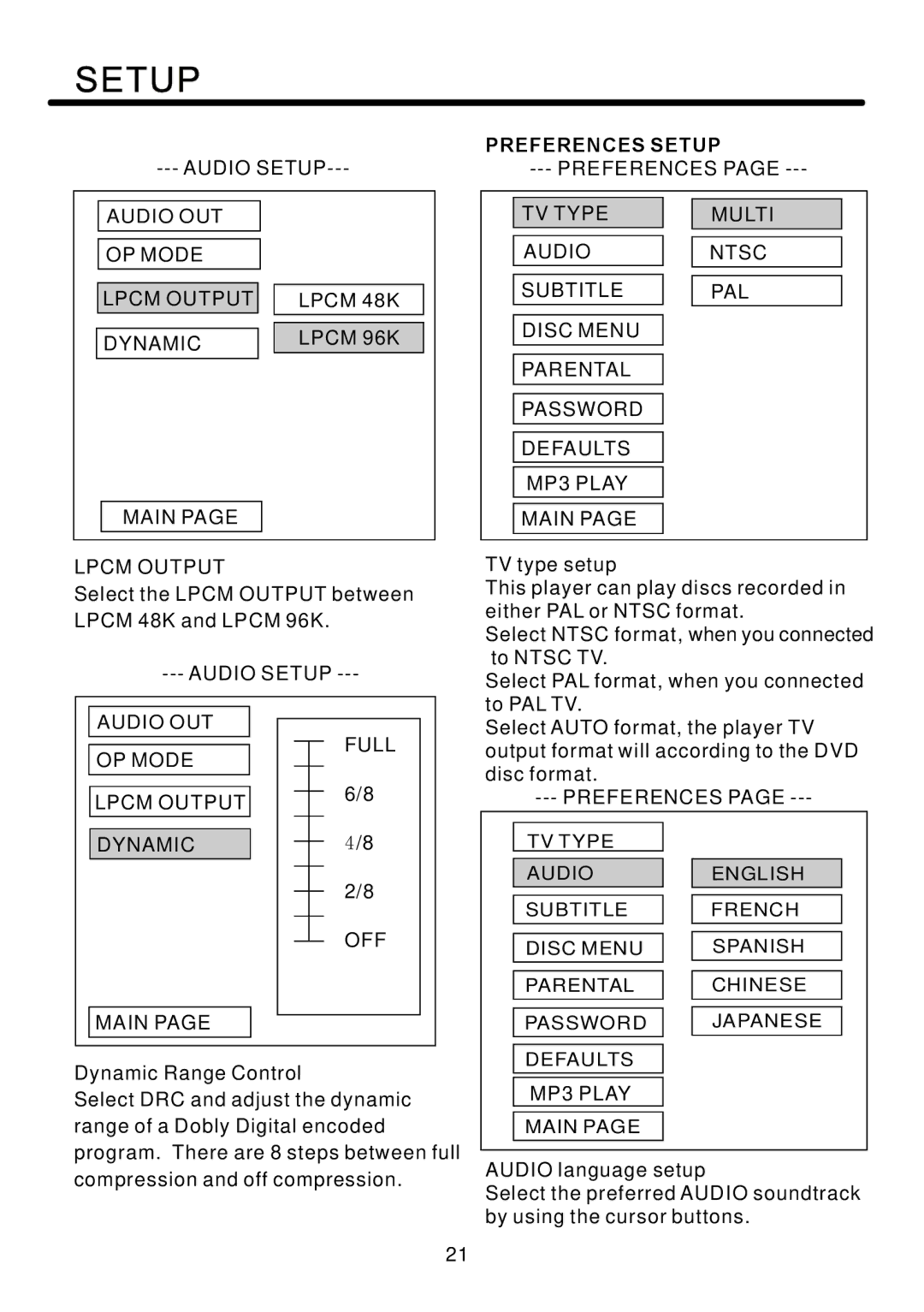 Legacy Car Audio LDVD84 owner manual Preferences Setup 