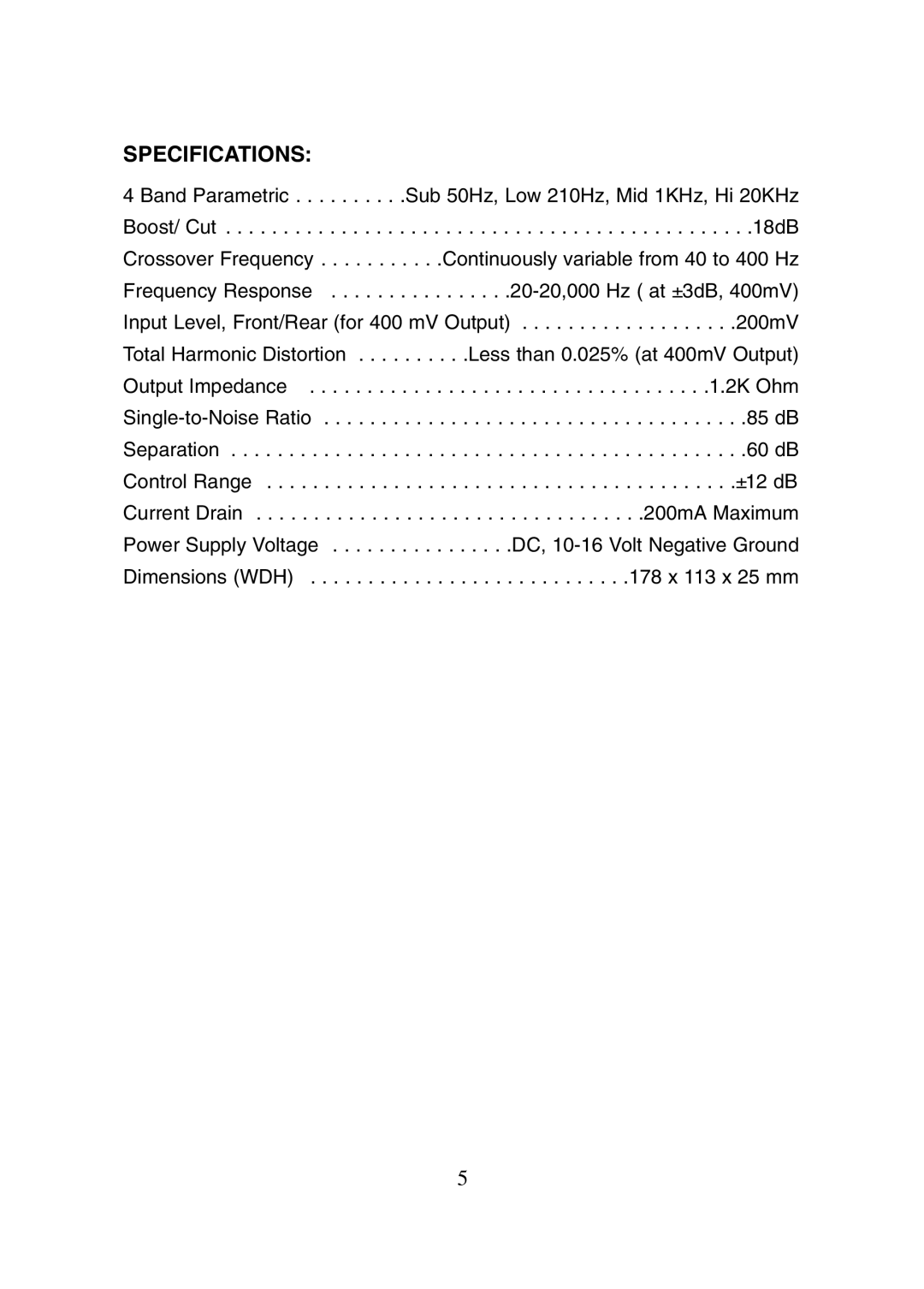 Legacy Car Audio LEQ6P manual Specifications 