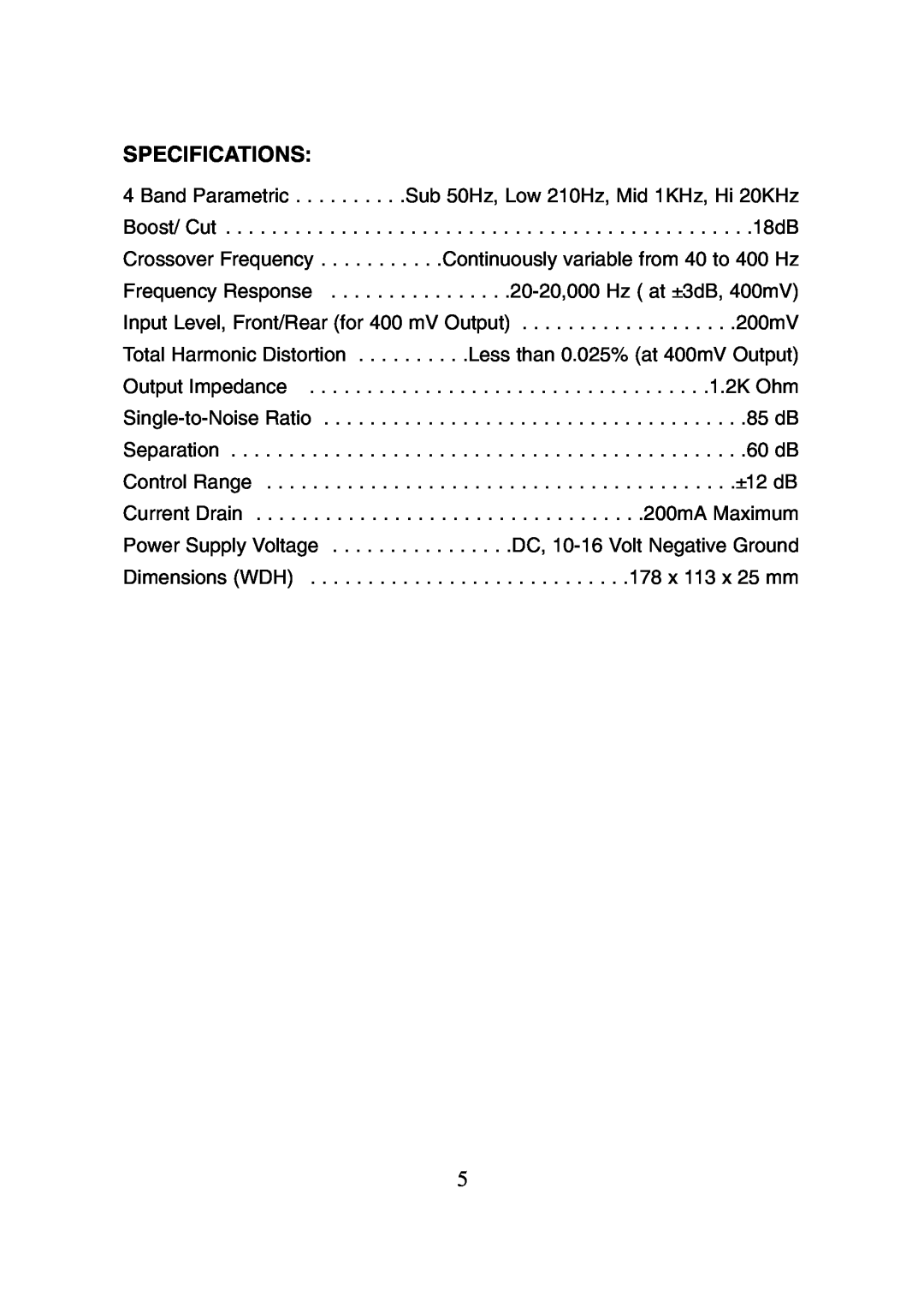Legacy Car Audio LEQ6P manual Specifications 