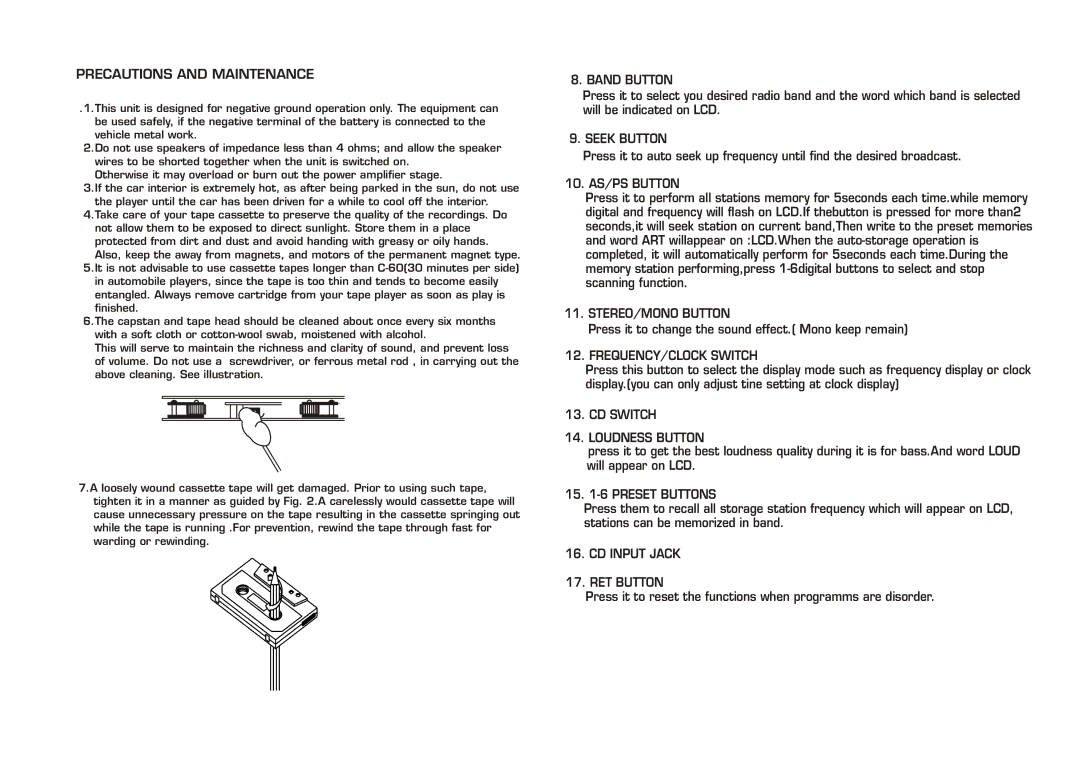 Legacy Car Audio LR-203FX instruction manual Precautions and Maintenance 