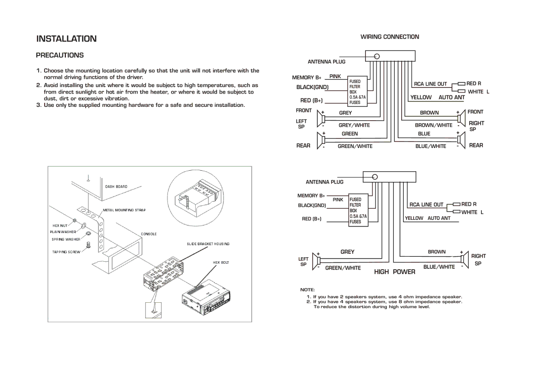 Legacy Car Audio LR-203FX instruction manual Precautions, High Power, Wiring Connection 