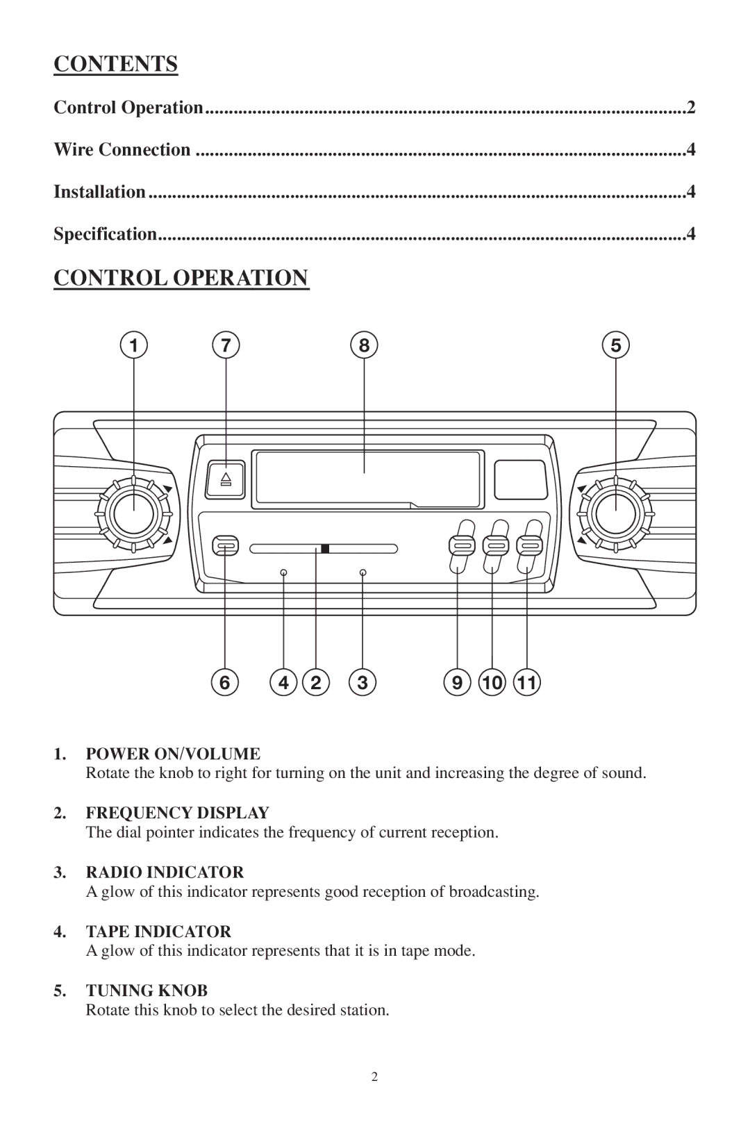 Legacy Car Audio LR121SX owner manual Contents, Control Operation 