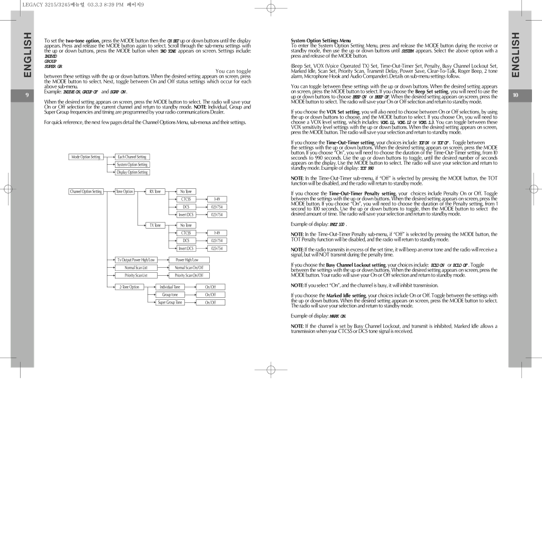 Legacy Car Audio ML3245, ML3215 manual System Option Settings Menu 