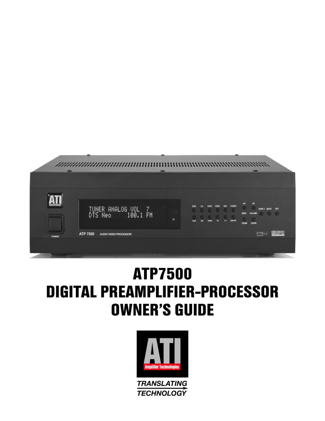 Legend Audio ATP 7500 manual OWNER’S Guide 