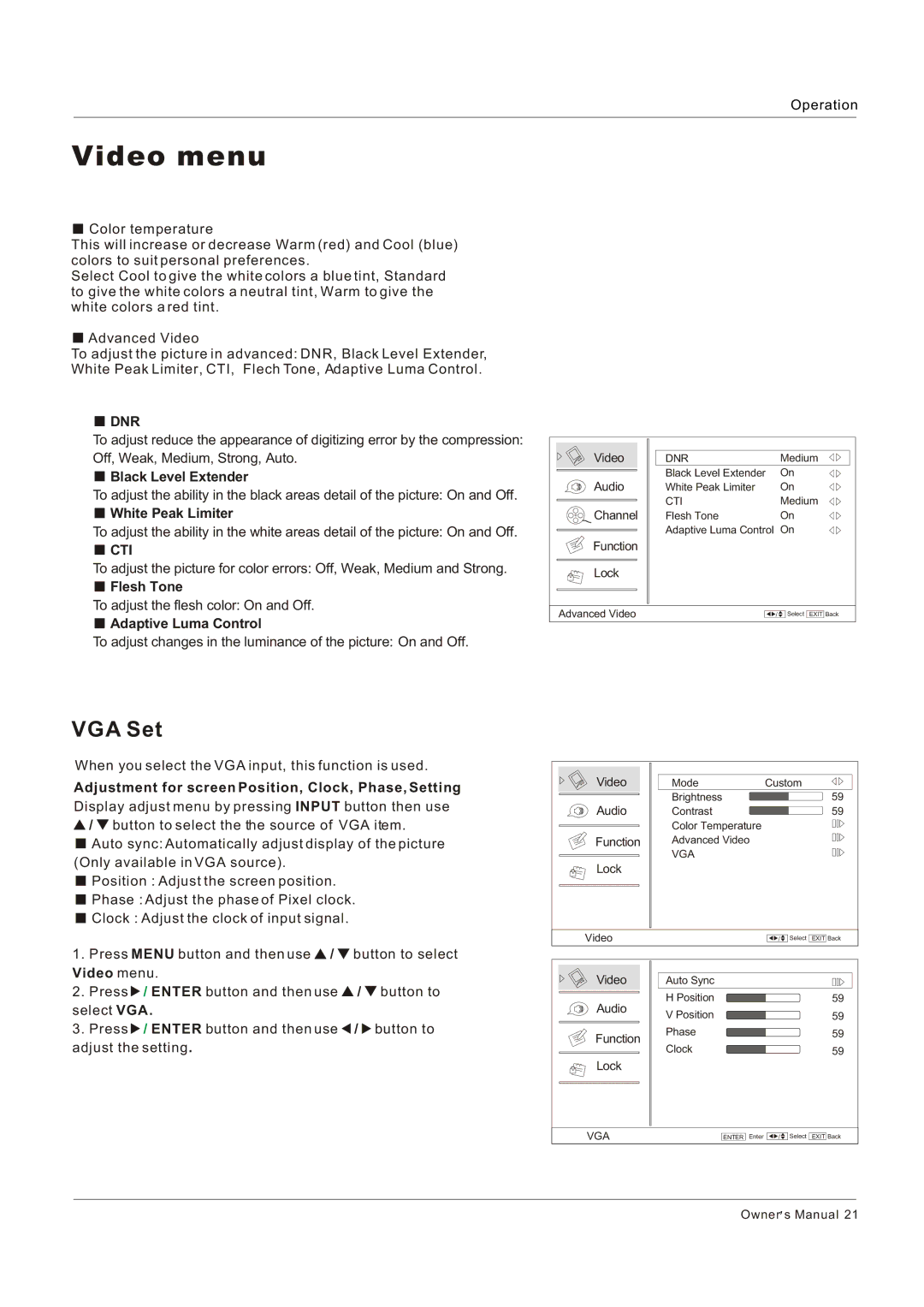 Legend Audio L4269 manual VGA Set 