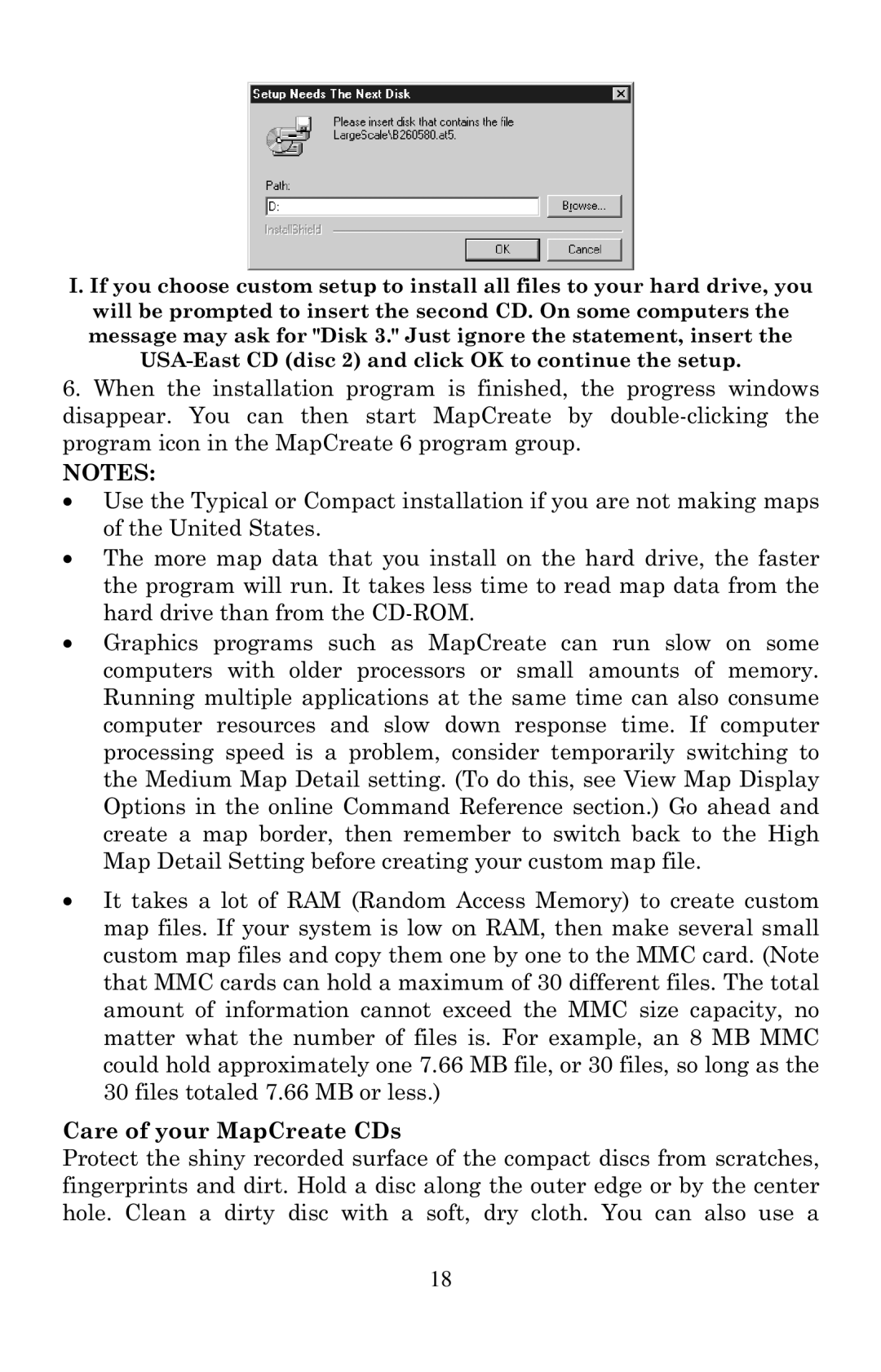 LEI Electronics 6 manual Care of your MapCreate CDs 