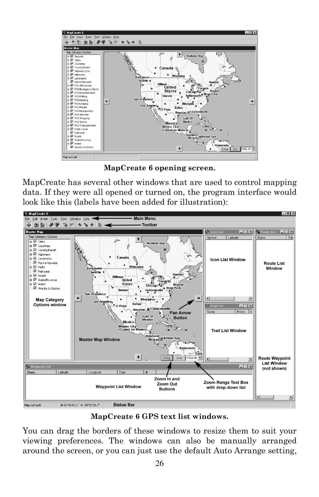 LEI Electronics manual MapCreate 6 opening screen 