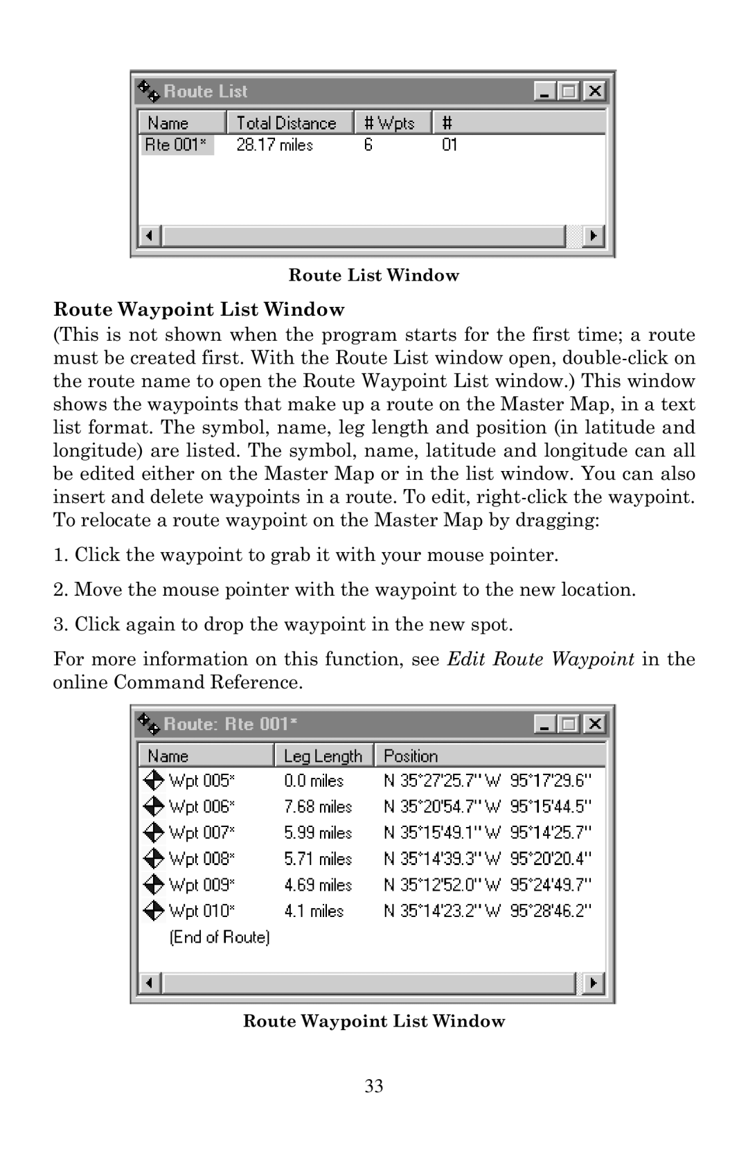 LEI Electronics 6 manual Route Waypoint List Window 