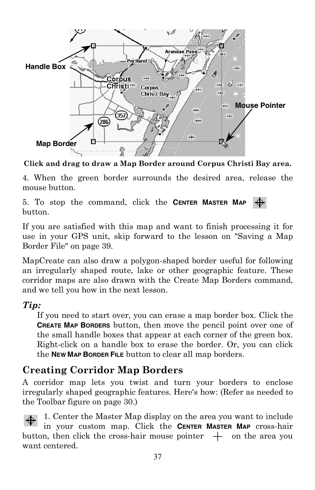 LEI Electronics 6 manual Creating Corridor Map Borders, Handle Box Mouse Pointer Map Border 