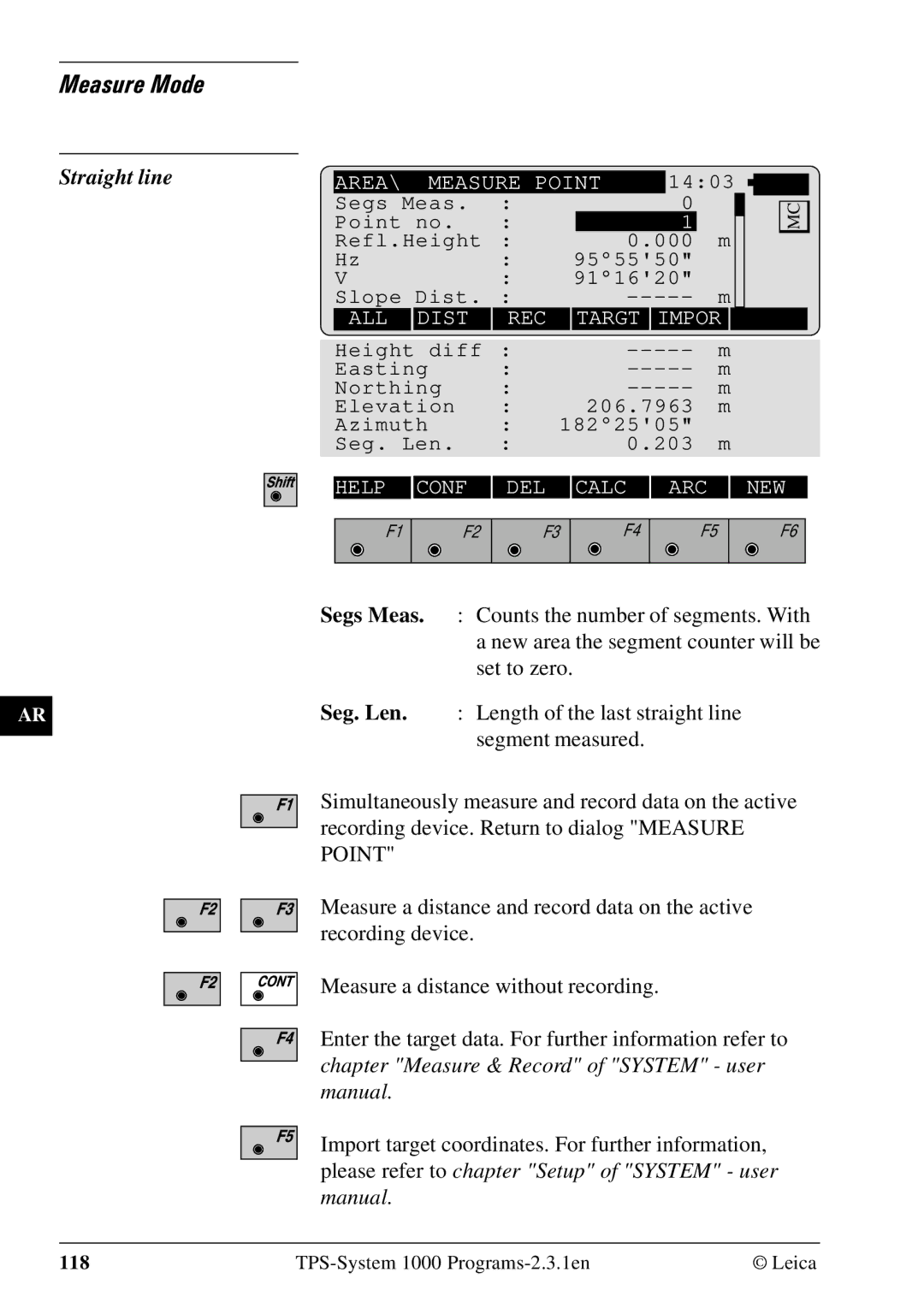 Leica 1000Z01 user manual Measure Mode, Straight line 