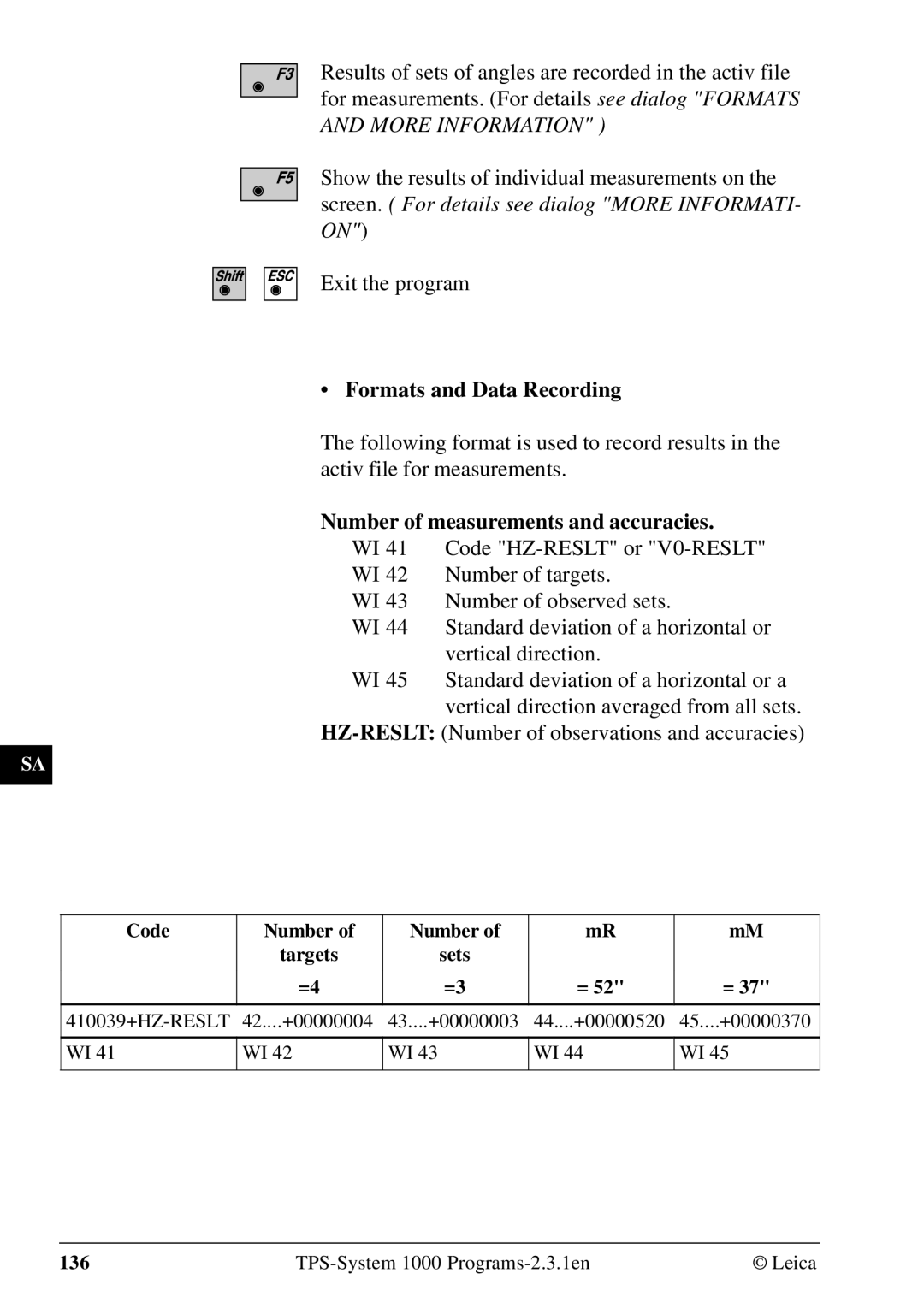 Leica 1000Z01 user manual Formats and Data Recording, Number of measurements and accuracies 