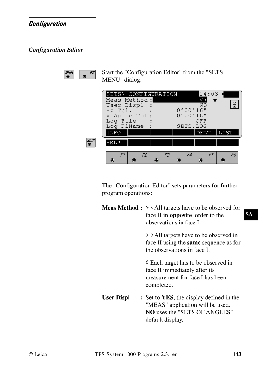 Leica 1000Z01 user manual Start the Configuration Editor from the Sets Menu dialog 