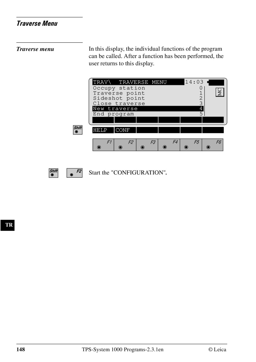 Leica 1000Z01 user manual Traverse Menu, Traverse menu 