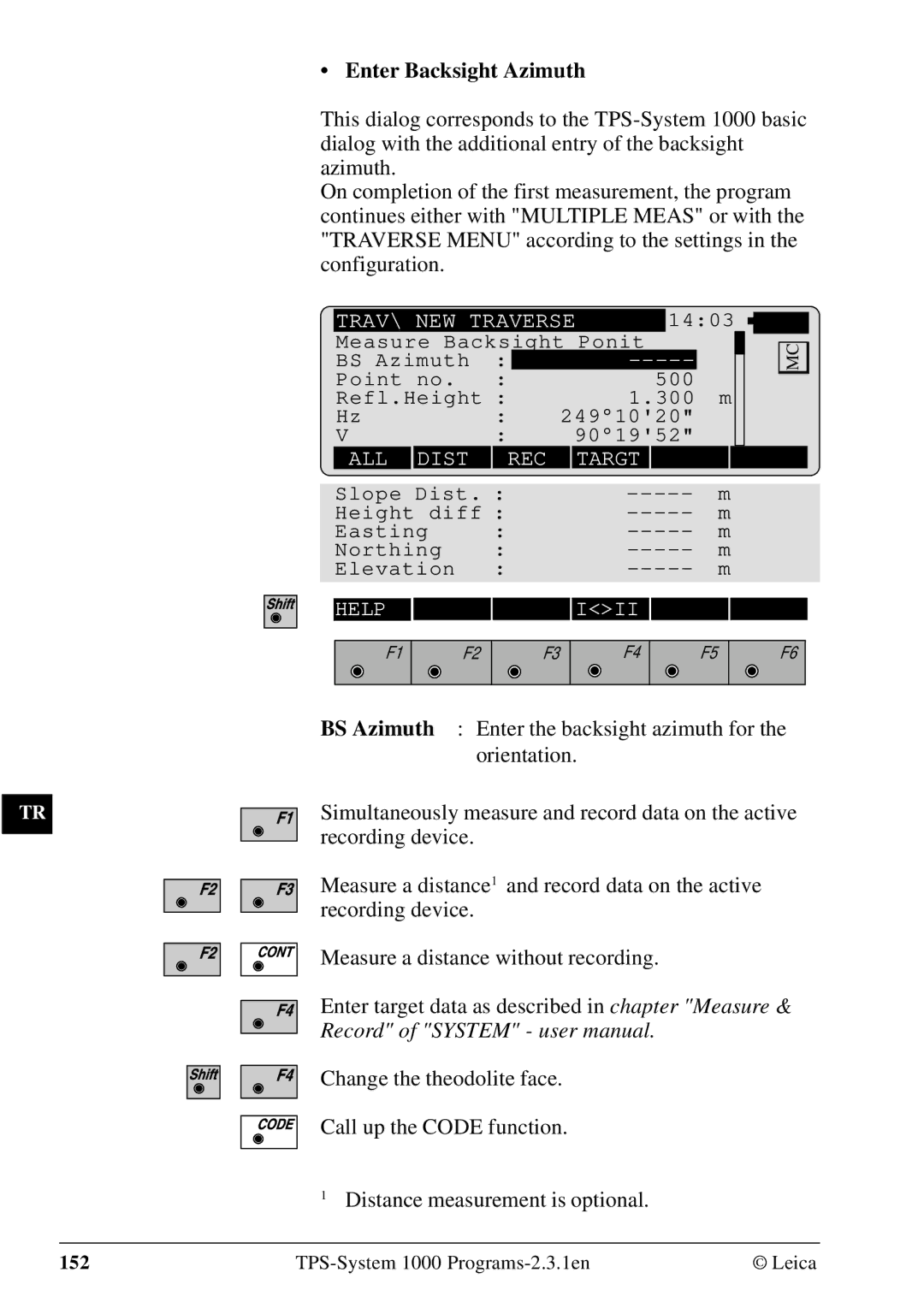 Leica 1000Z01 user manual Enter Backsight Azimuth 