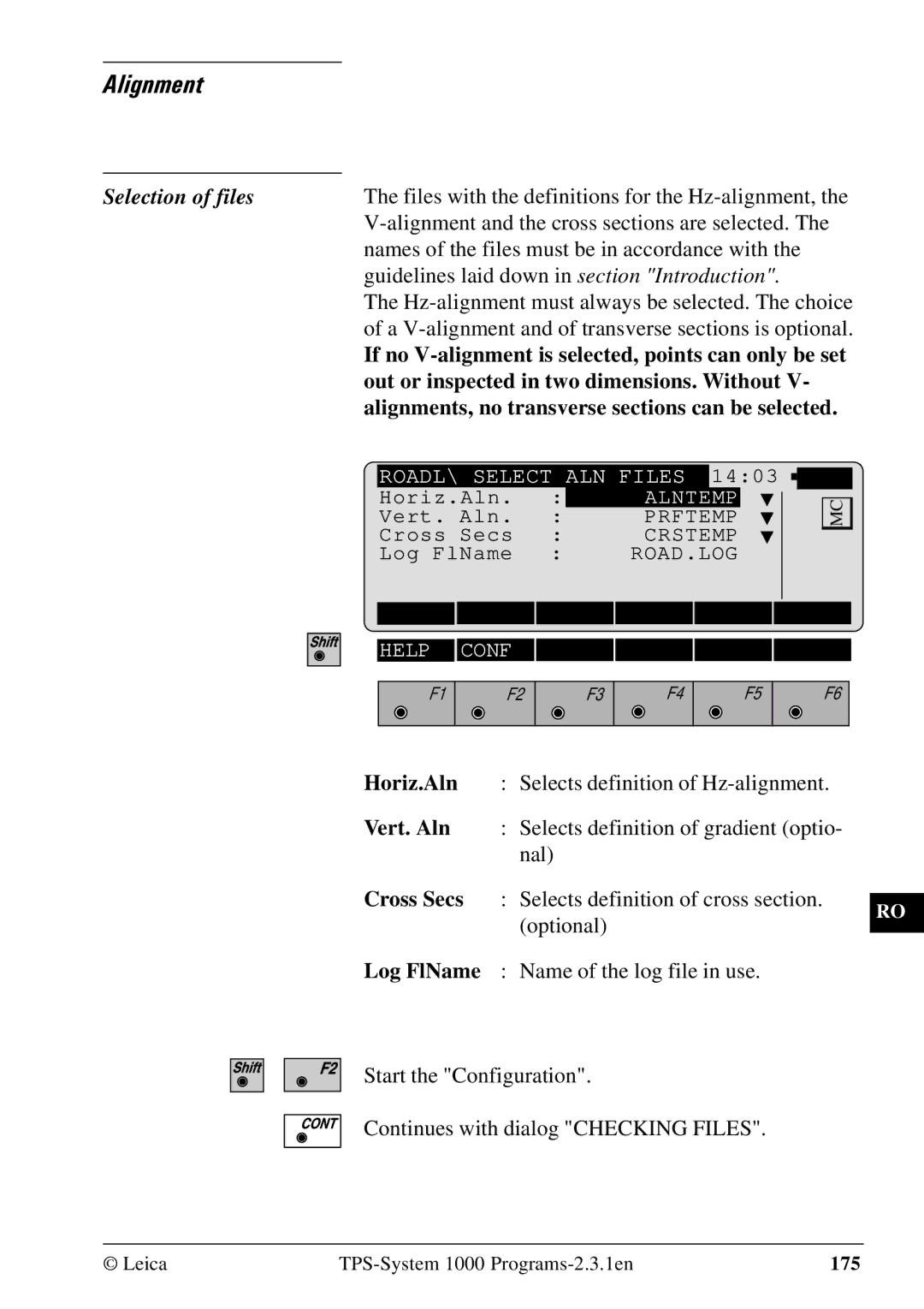 Leica 1000Z01 user manual Alignment, Selection of files, If no V-alignment is selected, points can only be set 